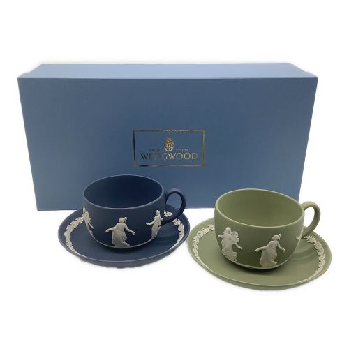 Wedgwood (ウェッジウッド) カップ&ソーサー ポートランドブルー/セージグリーン J.FRENCH MASTER POTTERサイン入り ジャスパー ペア