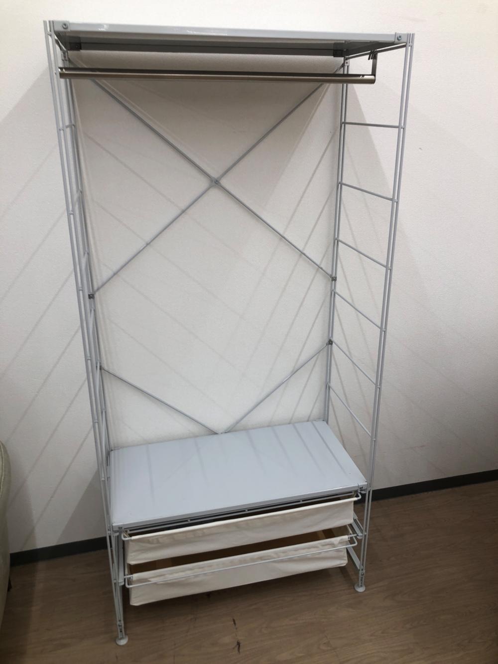 【引き取りのみ】無印良品 スチールユニットシェルフワードローブ 帆布バスケット付 スチールユニットシェルフ・スチール棚セット・ワイド・大・ライト