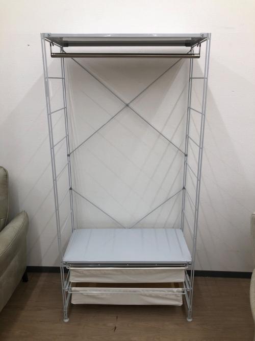 無印良品 (ムジルシリョウヒン) スチールユニットシェルフ ホワイト×グレー 189 ワードローブバー・帆布バスケット付