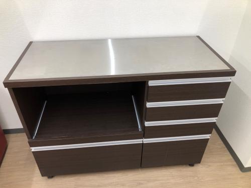 キッチンカウンター ダークブラウン×シルバー　 ステンレストップ