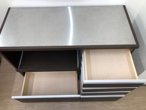 キッチンカウンター ダークブラウン×シルバー　 ステンレストップ