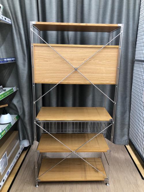 ステンレスユニットナチュラル×シルバー ガラス2枚扉付 ハイタイプ