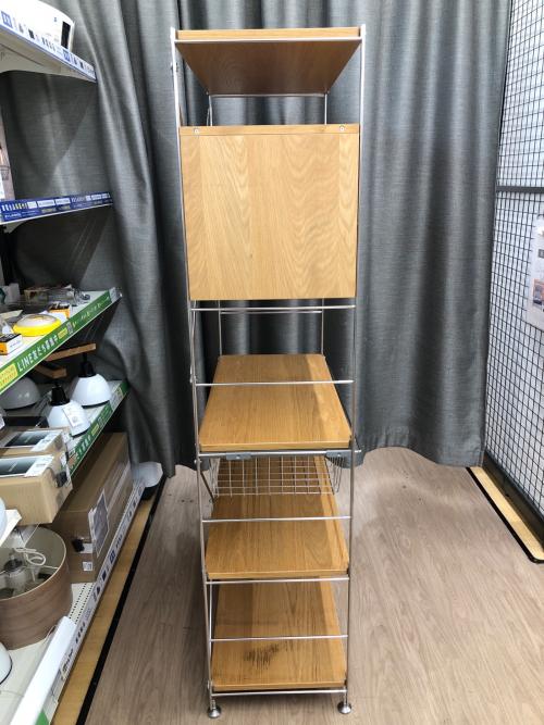 ステンレスユニットナチュラル×シルバー ガラス2枚扉付 ハイタイプ