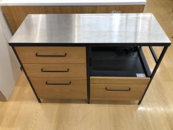 ニトリ キッチンカウンター ナチュラル×シルバー引き出し付 ステンレス天板