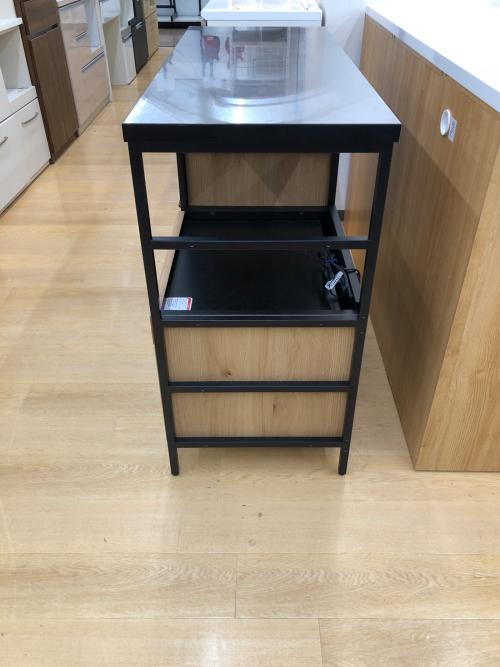 ニトリ キッチンカウンター ナチュラル×シルバー引き出し付 ステンレス天板