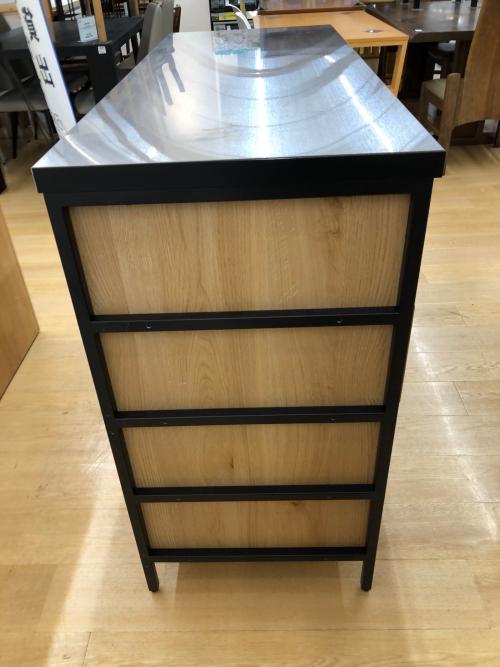 ニトリ キッチンカウンター ナチュラル×シルバー引き出し付 ステンレス天板