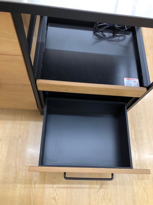 ニトリ キッチンカウンター ナチュラル×シルバー引き出し付 ステンレス天板