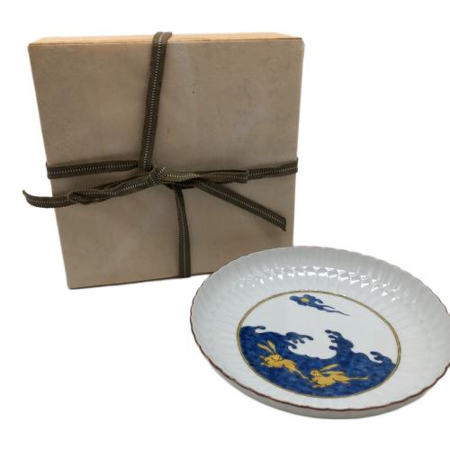 中村元風 今九谷凛輪花 青海波ニ兎図皿　未使用品