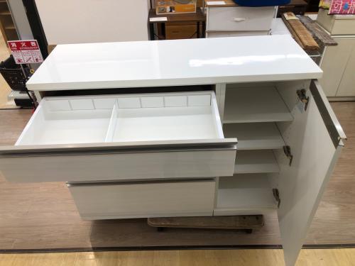 1枚扉キッチンカウンター ホワイト  引き出し4段