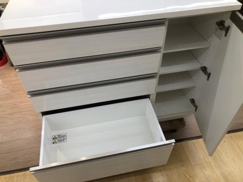 1枚扉キッチンカウンター ホワイト  引き出し4段