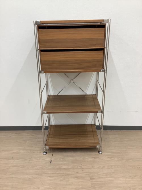 無印良品 (ムジルシリョウヒン) ユニットシェルフ ブラウン×シルバー 80 3段 引き出し2段付