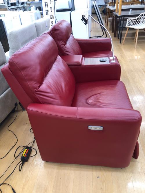 ニトリ 電動リクライニングソファ レッド スレ・キズ複数有
