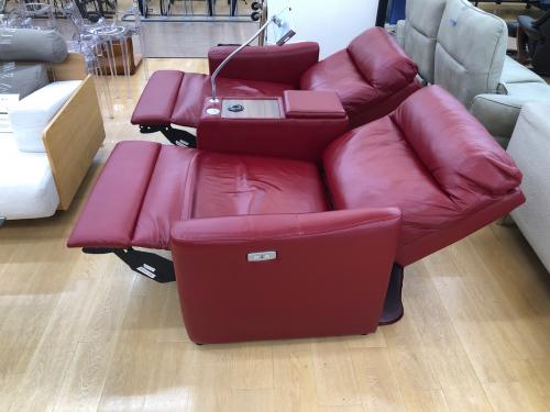 ニトリ 電動リクライニングソファ レッド スレ・キズ複数有
