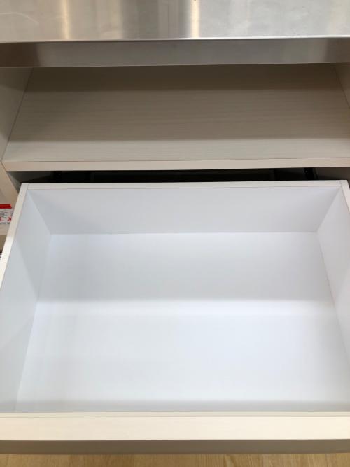 ステンレス天板キッチンカウンター ホワイト×シルバー 1枚扉 2段