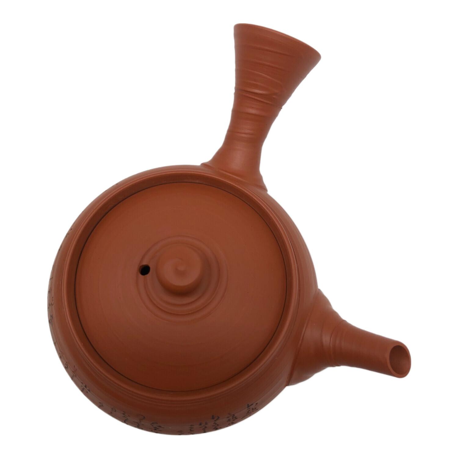 常滑焼 (トコナメヤキ) 急須 六歌仙彫付朱泥横手急須 村越風月