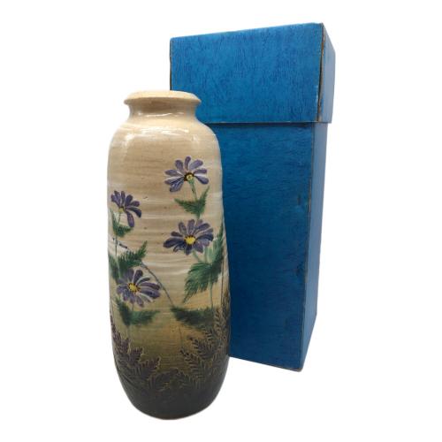 露光窯 花瓶 彫彩菊画花入