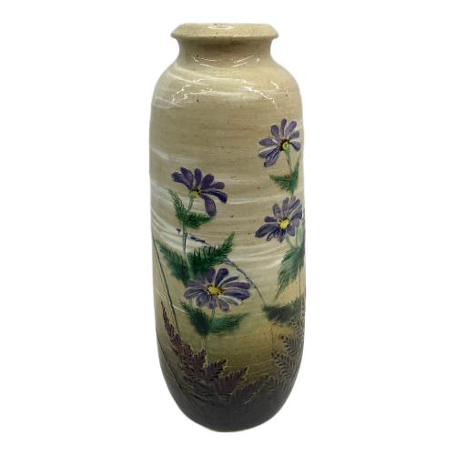 露光窯 花瓶 彫彩菊画花入