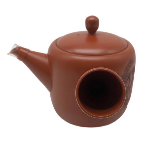 常滑焼 (トコナメヤキ) 朱泥彫込急須 歌川広重【東海道五十三次 】「白須賀」 潮見坂図 伝統工藝士 吉川雪堂 作