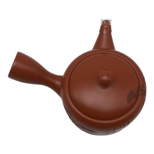 常滑焼 (トコナメヤキ) 朱泥彫込急須 歌川広重【東海道五十三次 】「白須賀」 潮見坂図 伝統工藝士 吉川雪堂 作