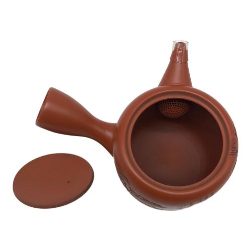 常滑焼 (トコナメヤキ) 朱泥彫込急須 歌川広重【東海道五十三次 】「白須賀」 潮見坂図 伝統工藝士 吉川雪堂 作