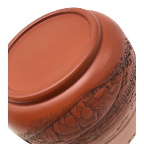 常滑焼 (トコナメヤキ) 朱泥彫込急須 歌川広重【東海道五十三次 】「白須賀」 潮見坂図 伝統工藝士 吉川雪堂 作