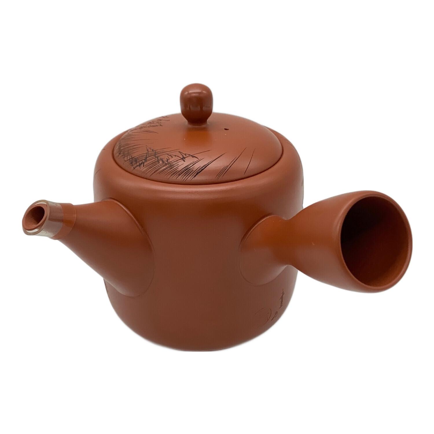 常滑焼 (トコナメヤキ) 朱泥彫込急須 歌川広重【東海道五十三次