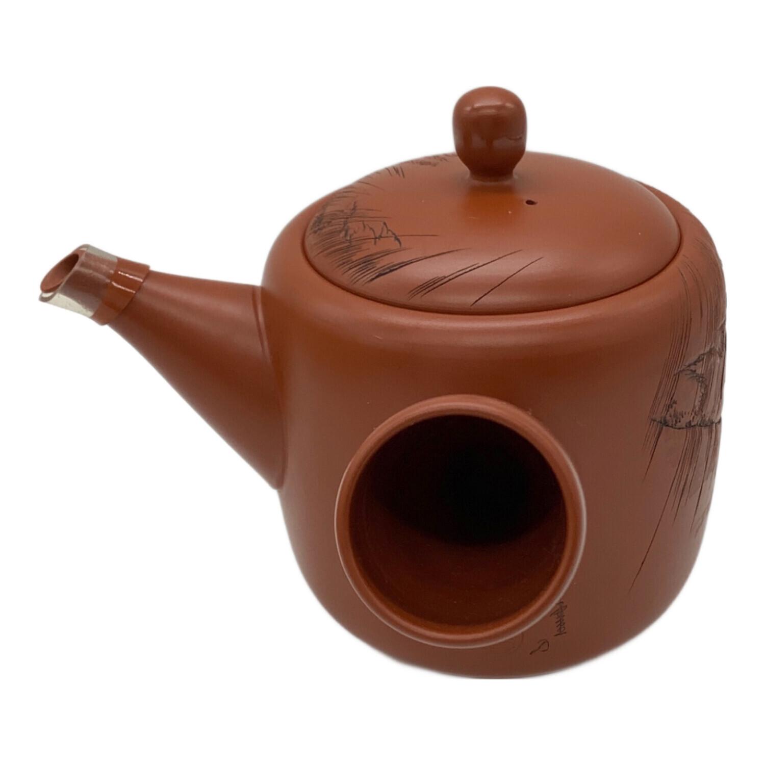 常滑焼 (トコナメヤキ) 朱泥彫込急須 歌川広重【東海道五十三次