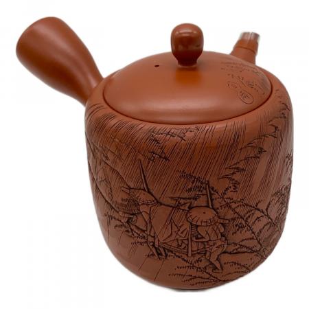 常滑焼 (トコナメヤキ) 朱泥彫込急須 歌川広重【東海道五十三次