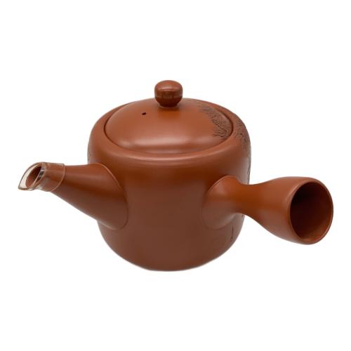 常滑焼 (トコナメヤキ) 朱泥彫込急須 歌川広重【東海道五十三次】「石部」目川ノ里 伝統工藝士 吉川雪堂 作