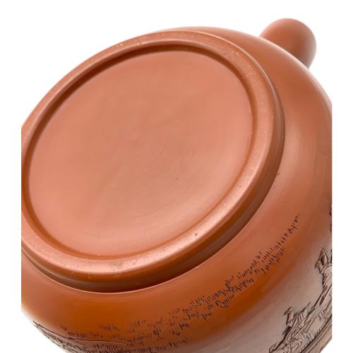 常滑焼 (トコナメヤキ) 朱泥彫込急須 歌川広重【東海道五十三次】「石部」目川ノ里 伝統工藝士 吉川雪堂 作