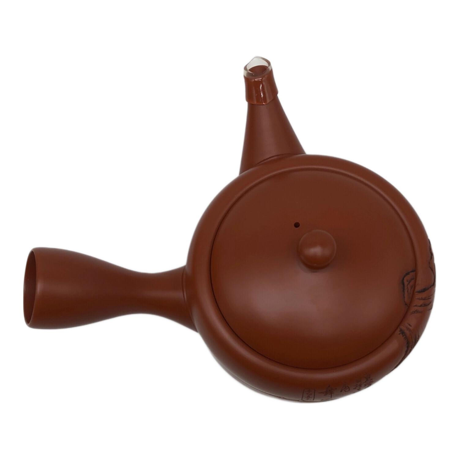 常滑焼 (トコナメヤキ) 朱泥彫込急須 歌川広重【東海道五十三次