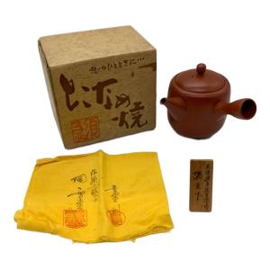 常滑焼 (トコナメヤキ) 朱泥彫込急須 歌川広重【東海道五十三次「阪之下」 筆捨嶺】 伝統工藝士 吉川雪堂 作