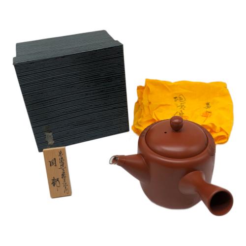 常滑焼 (トコナメヤキ) 朱泥彫込急須 歌川広重【東海道五十三次】「岡部」 宇津之山 伝統工藝士 吉川雪堂 作