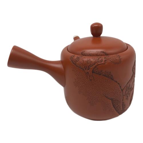 常滑焼 (トコナメヤキ) 朱泥彫込急須 歌川広重【東海道五十三次】「岡部」 宇津之山 伝統工藝士 吉川雪堂 作