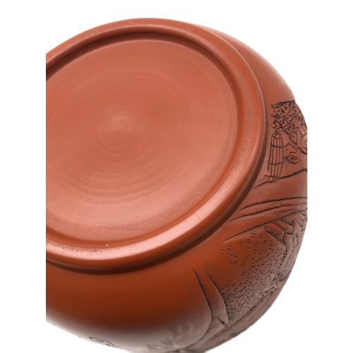 常滑焼 (トコナメヤキ) 朱泥彫込急須 歌川広重【東海道五十三次】「岡部」 宇津之山 伝統工藝士 吉川雪堂 作