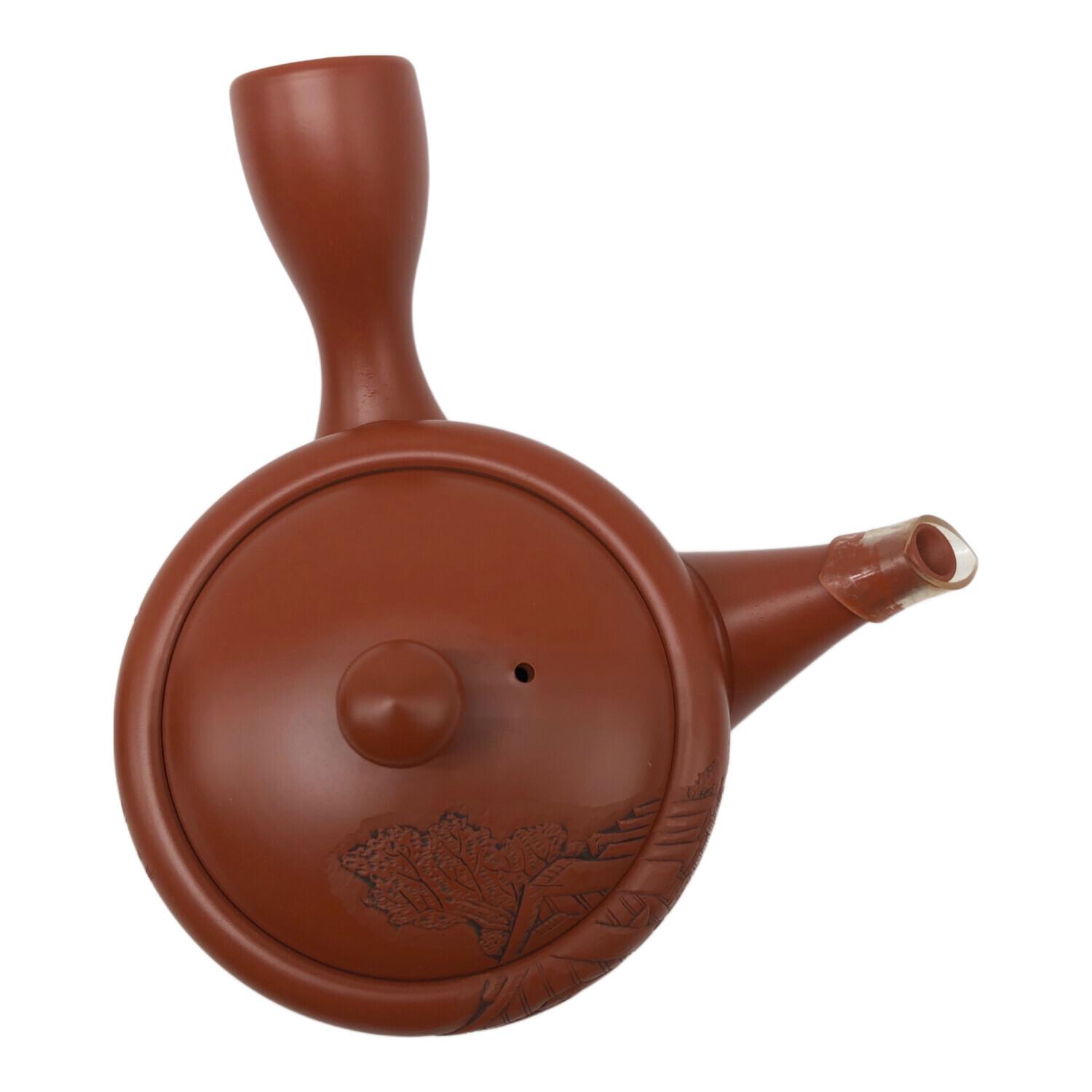 常滑焼 (トコナメヤキ) 朱泥彫込急須 歌川広重【東海道五十三次