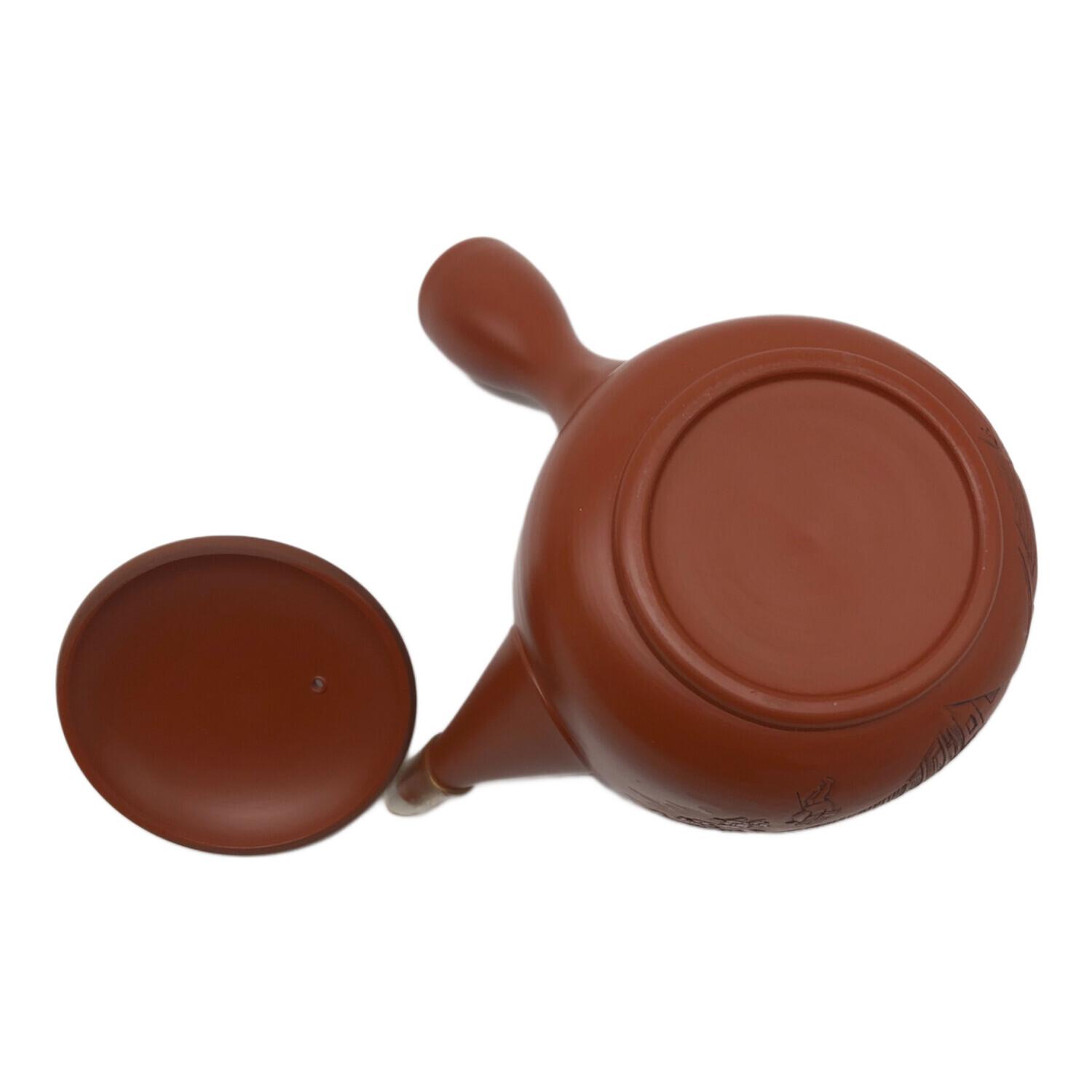 常滑焼 (トコナメヤキ) 朱泥彫込急須 歌川広重【東海道五十三次