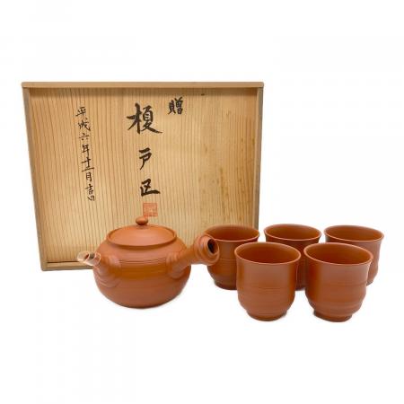 常滑焼 (トコナメヤキ) 茶器 急須1・湯呑み5セット 共箱・ウコン布・陶