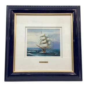 油彩 山下克己 帆船 キズ有