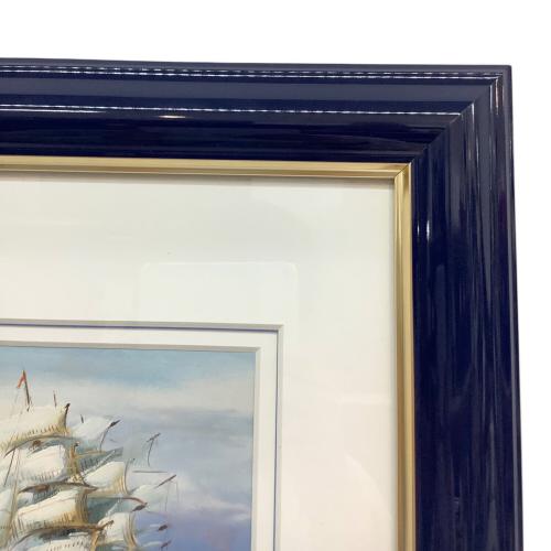 油彩 山下克己 帆船 キズ有