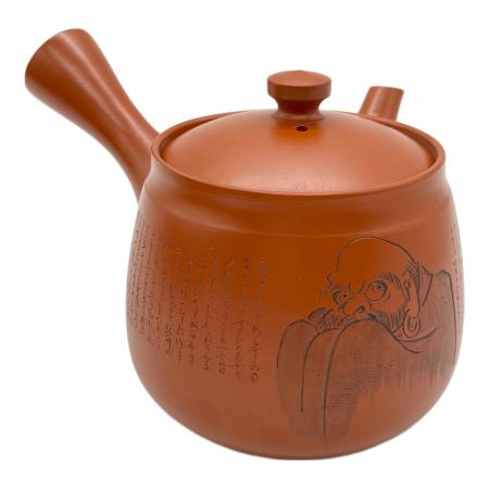 常滑焼 (トコナメヤキ) 朱泥茶器 白峰刻 達磨図 般若心経細字彫
