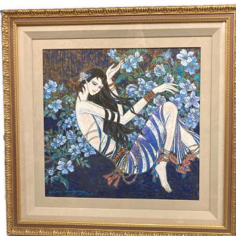 427夜想曲 絵画 オリジナル 岩絵具 陳貴平(チン・グイピン) 保証書付 @