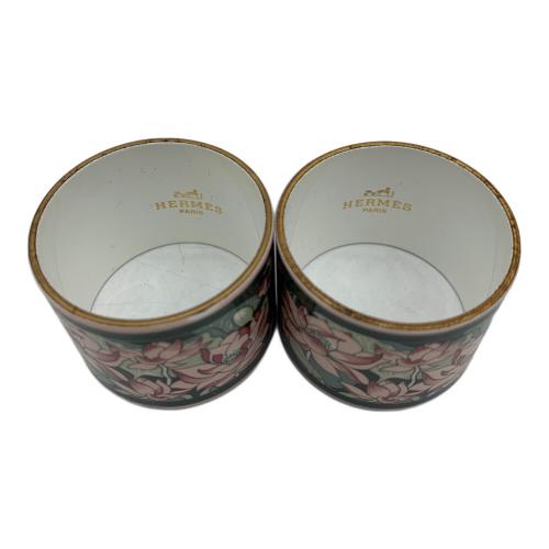 HERMES (エルメス) キッチン雑貨 ナプキンリング フラワー グリーン×ピンク
