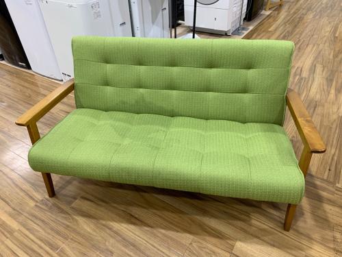 ウッドアーム2人掛けソファー ブラウン×グリーン