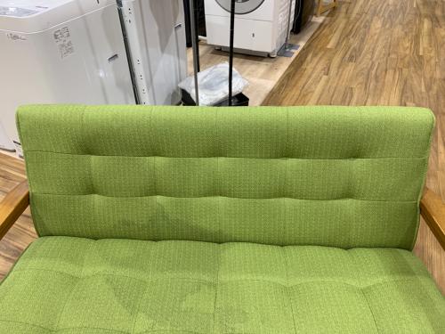 ウッドアーム2人掛けソファー ブラウン×グリーン