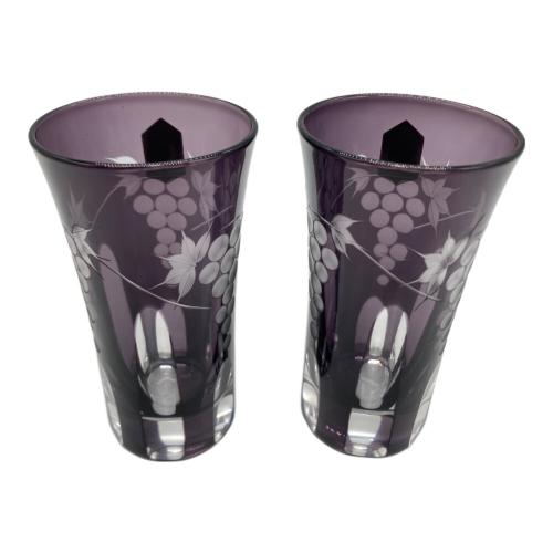 硝子工房彩鳳 (ガラスコウボウサイホ) 葡萄模様ビア切子 2Pセット