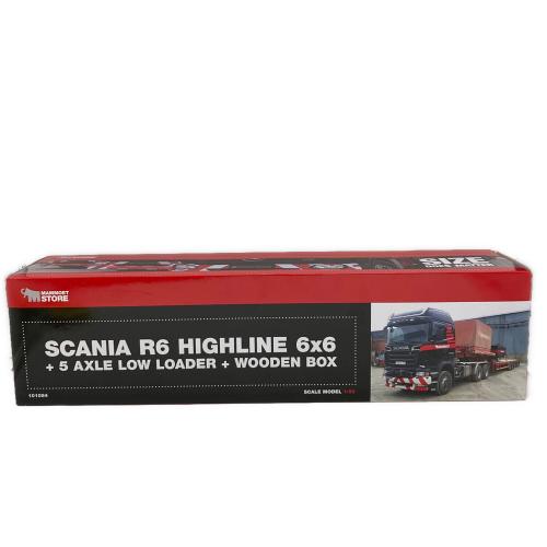 MAMMOET STORE ミニカー 箱スレ有 Scania R6 Highline 6x6 + 5 axle low loader + wooden box