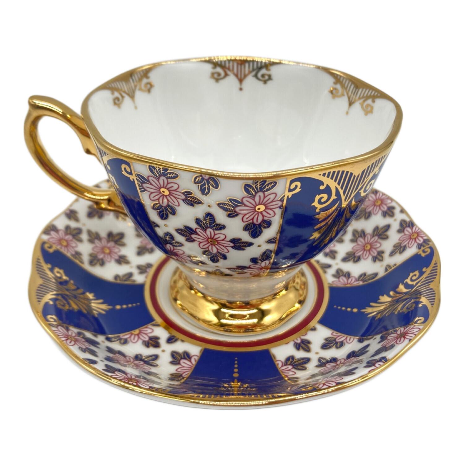 ロイヤルアルバート 100周年記念 1900's リージェンシーブルー カップ＆ソーサー ROYAL ALBERT 金彩 コバルト地 花菱模様 菊-