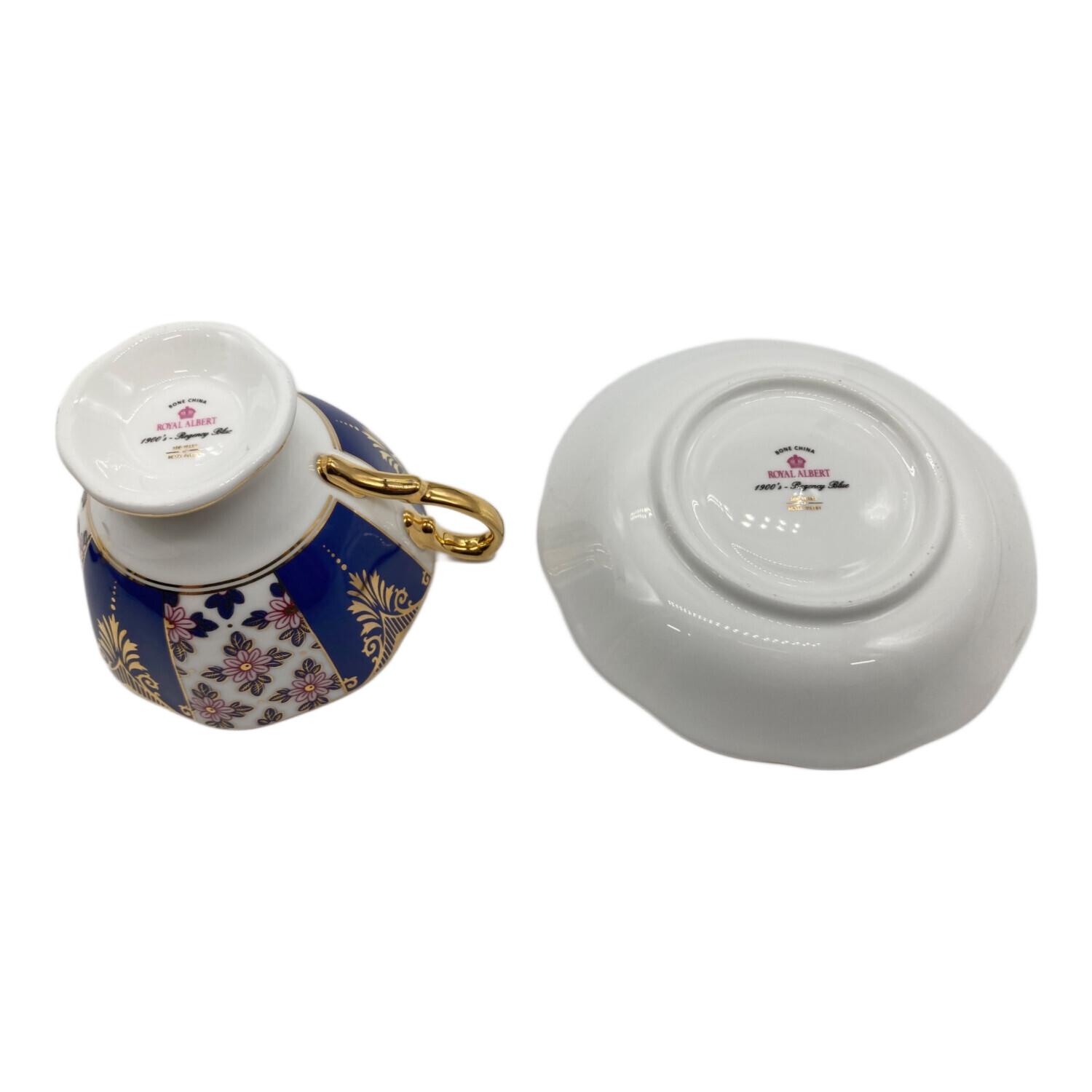 ロイヤルアルバート 100周年記念 1900's リージェンシーブルー カップ＆ソーサー ROYAL ALBERT 金彩 コバルト地 花菱模様 菊-