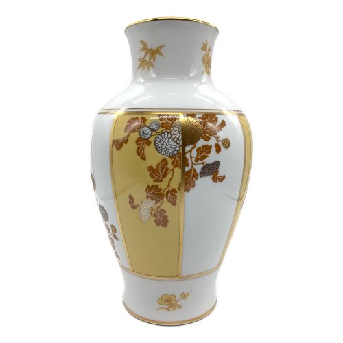 カラーグリーン大倉陶園　フランクリンポーセリン　四君子之内　蘭　花瓶　花器　壺